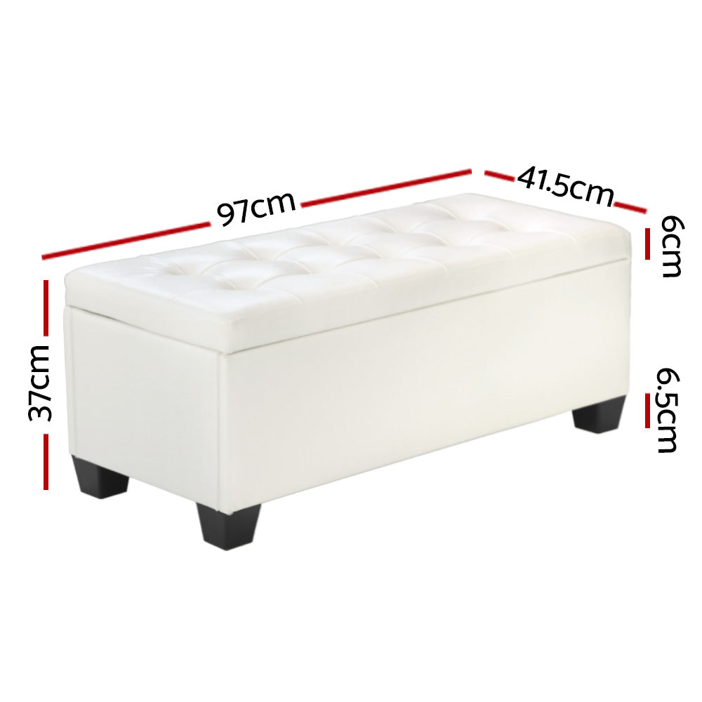 Serano Storage Ottoman – Leather – White – 97 cm