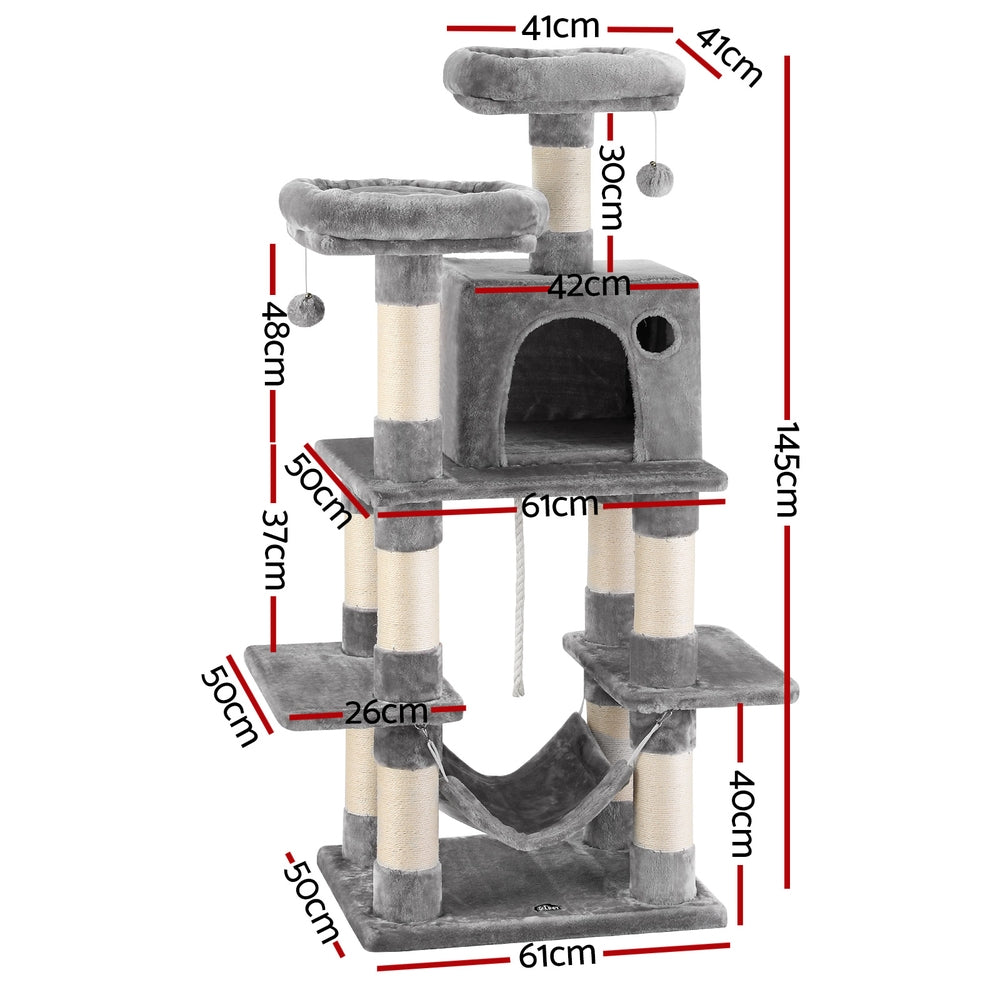 Zenith Multi-Level Cat Tree – Light Grey – 145 cm
