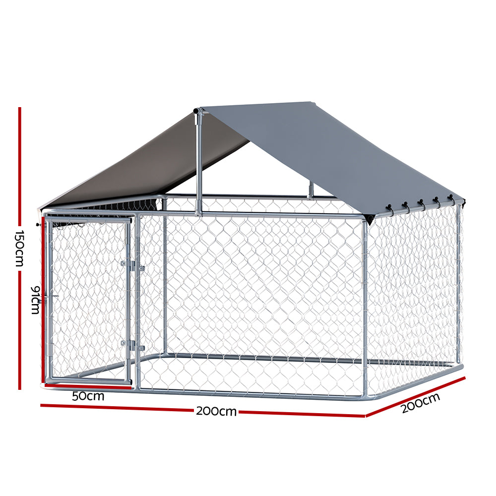 Fortress Outdoor Dog Kennel – Silver – XL 2m x 2m