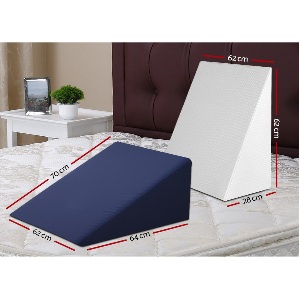Elevate Memory Foam Wedge Pillows – White & Blue – Set of 2