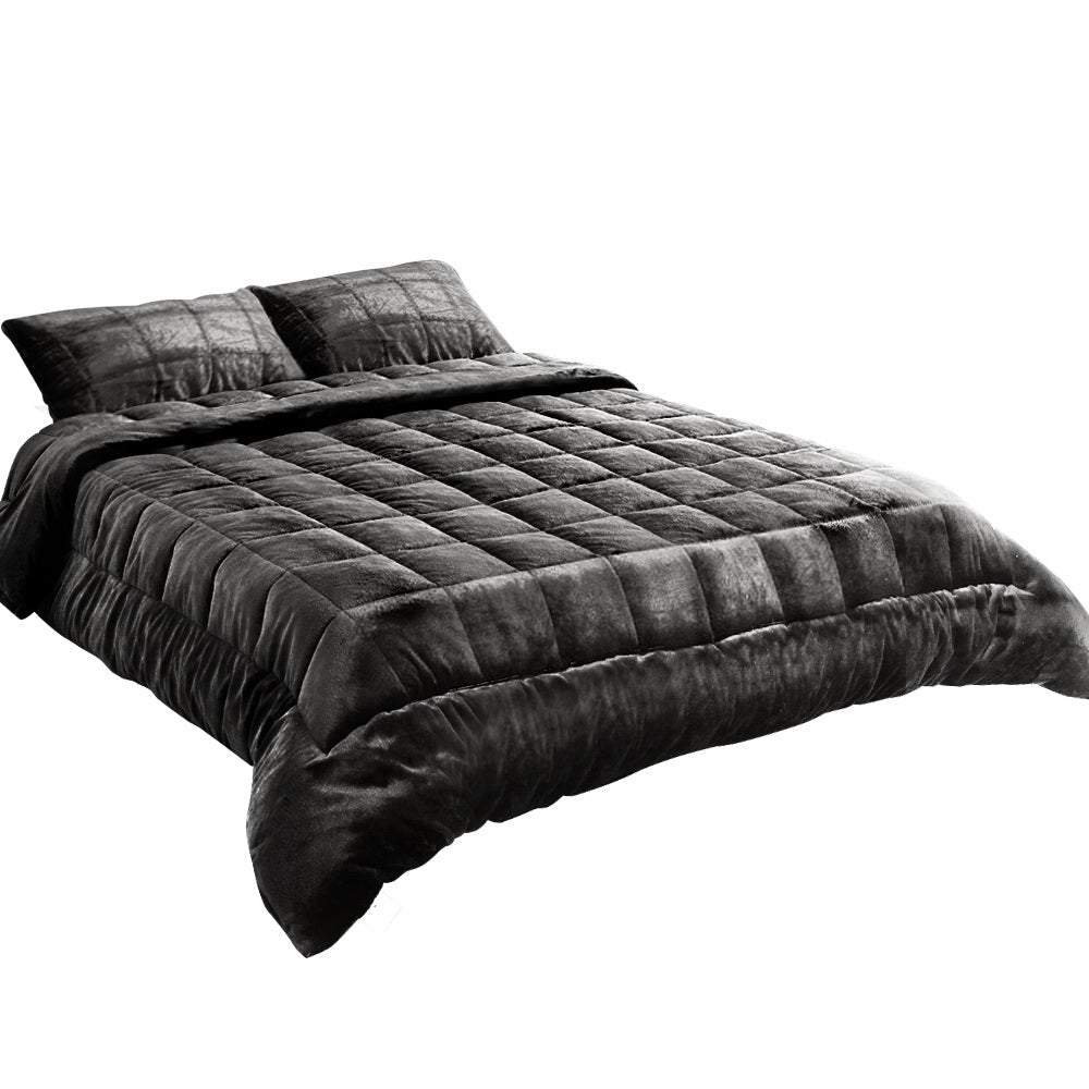 Faux Mink Quilt Charcoal – Queen