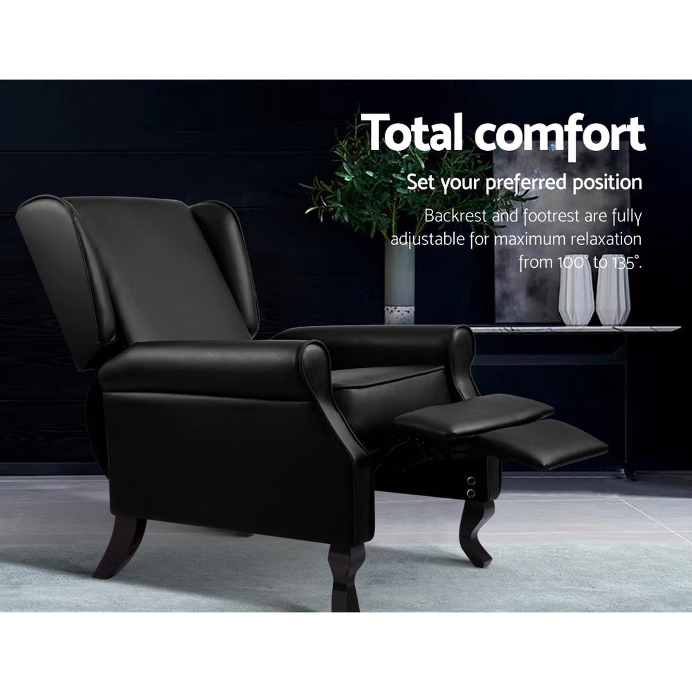 Alderon Faux Leather Recliner Armchair – Black