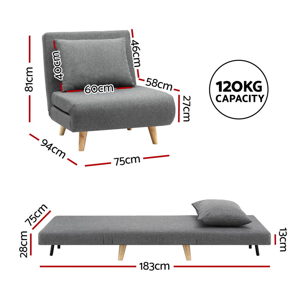 Avalon Convertible Sofa Bed – Grey – Single Seater