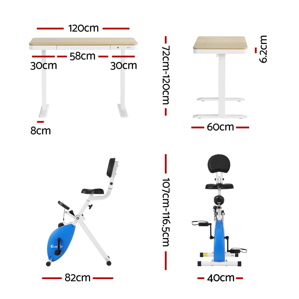 Nexora Under Desk Exercise Bike with Standing Desk – Oak & White – 120 cm