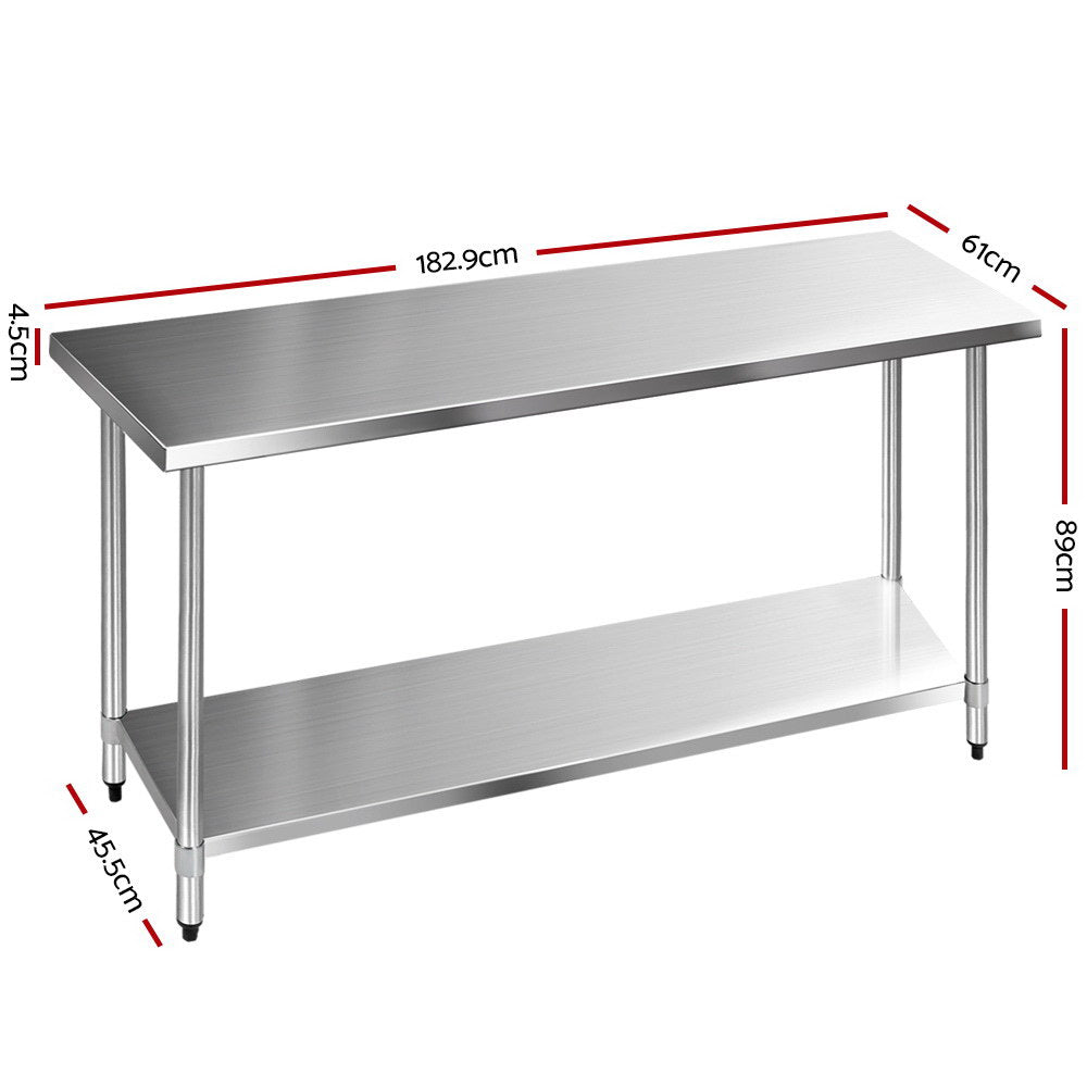 Sterling Stainless Steel Kitchen Bench – 183 cm