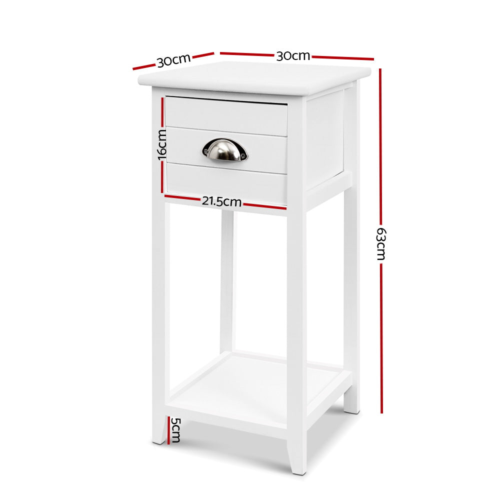 Thyme Vintage Bedside Table – White – 30 cm