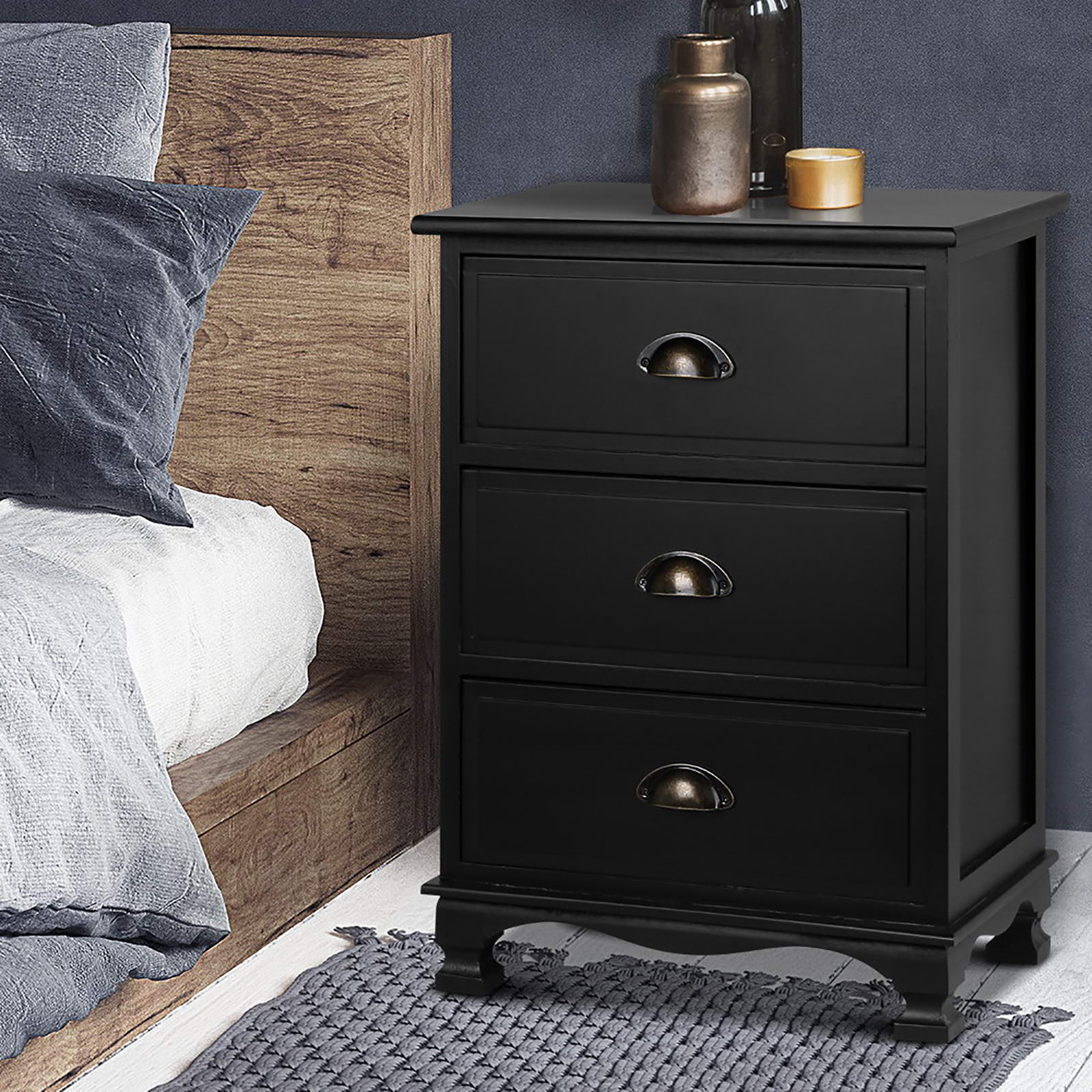 Linden Vintage Bedside Tables – Black – Set of 2