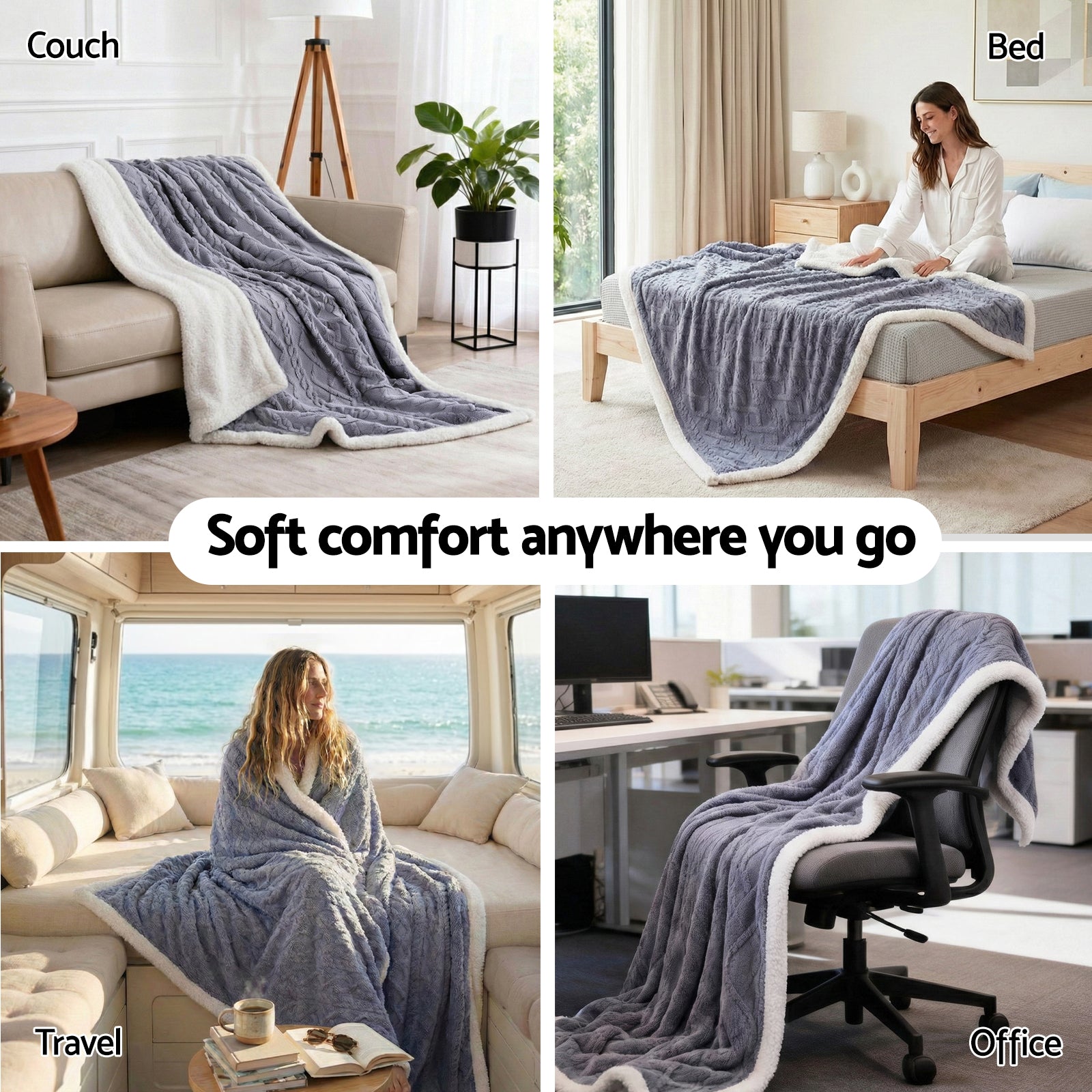 Seraphina Two-Tone Cable Knit Throw Blanket – Grey – 152 × 203 cm