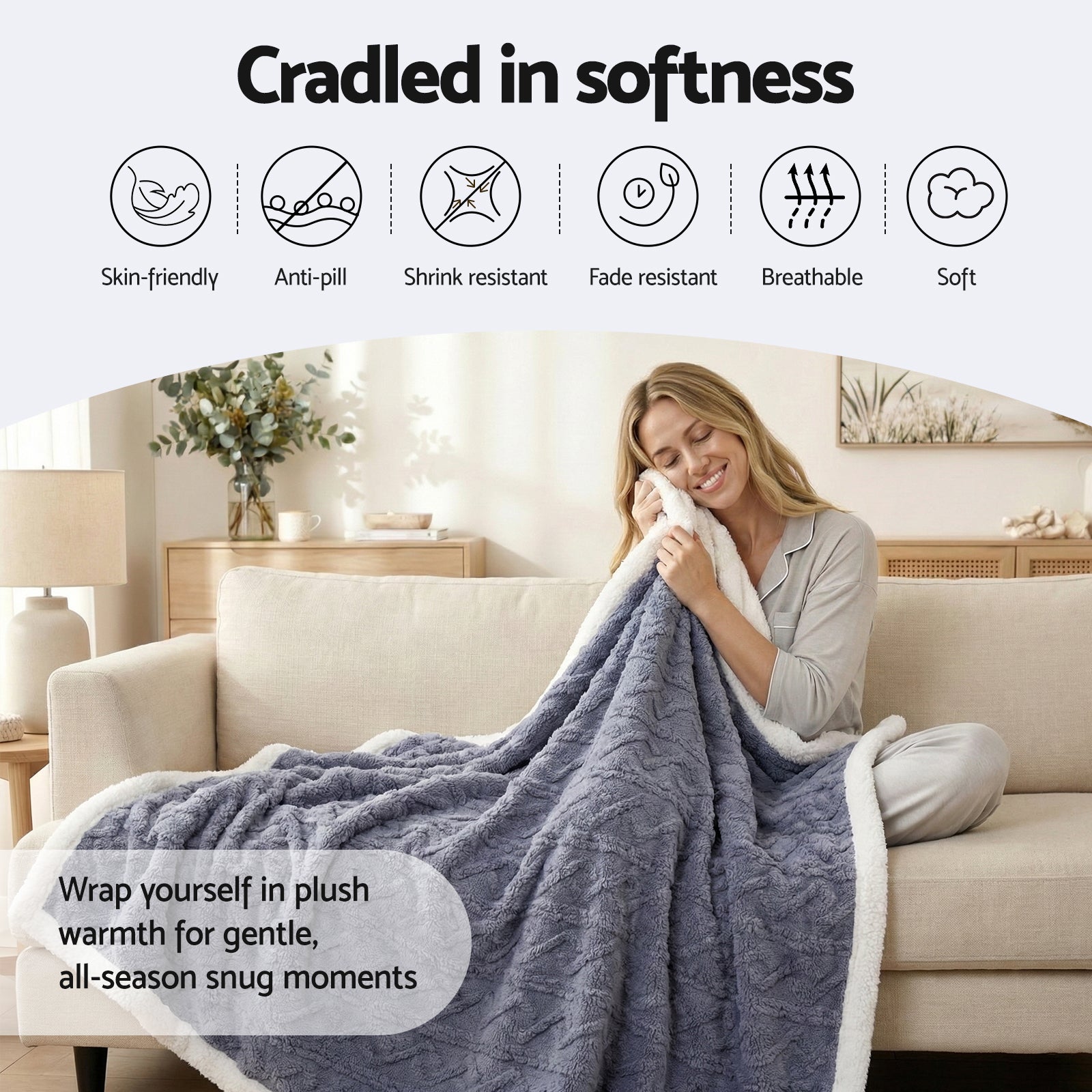 Cordelia Two-Tone Cable Knit Throw Blanket – Grey – 203 × 230 cm