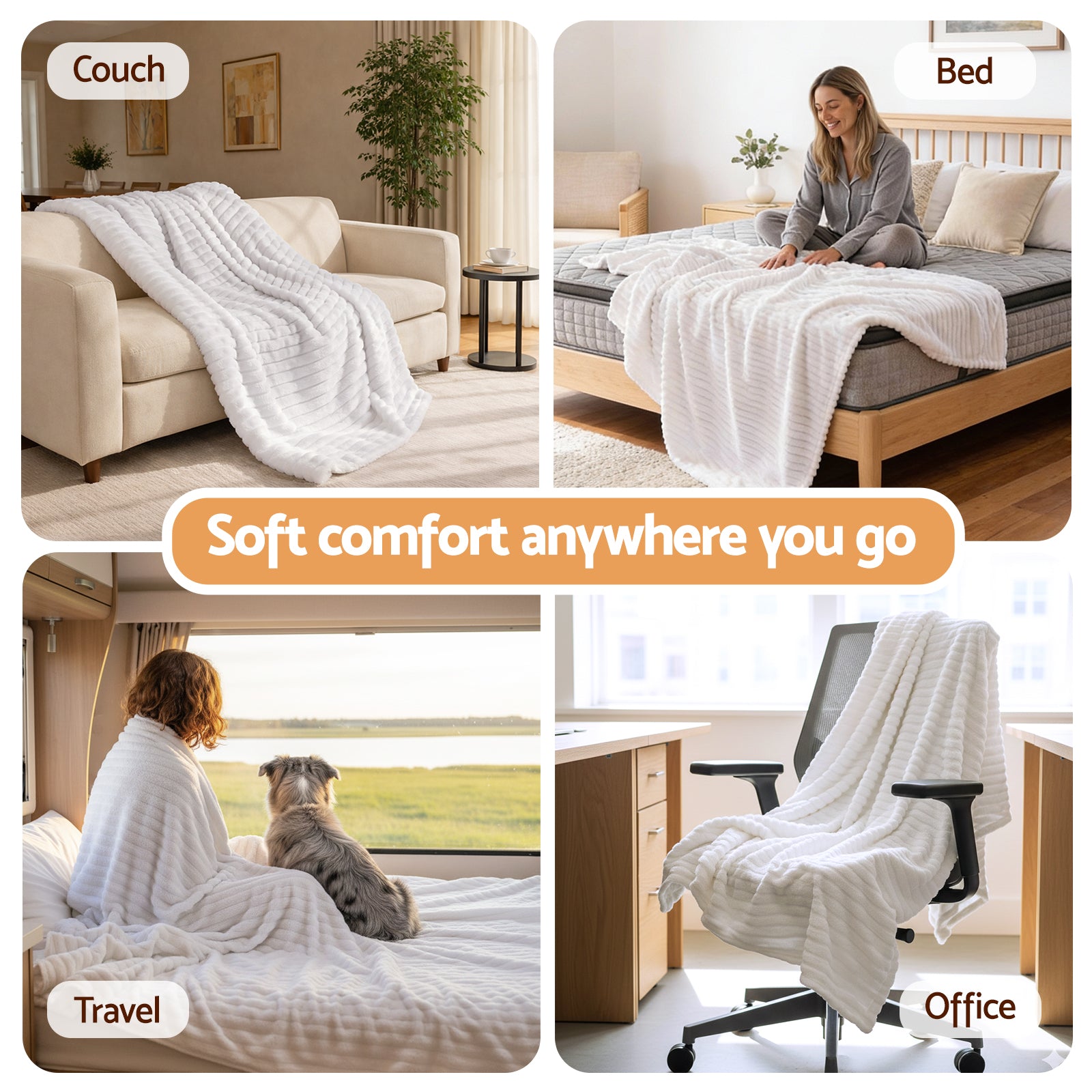 Giselle Fleece Throw Blanket – White – Large