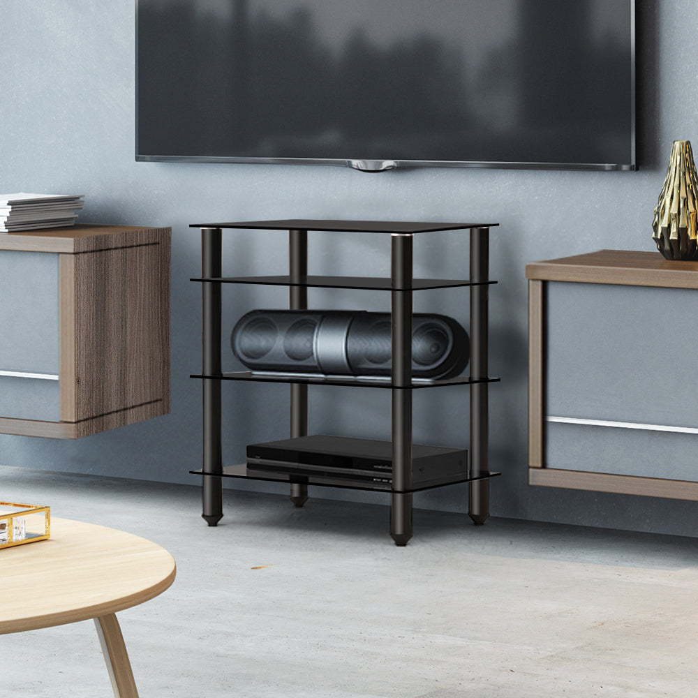 Linden TV Stand 4 Tiers Storage Shelf Rack Tempered Glass Entertainment Unit