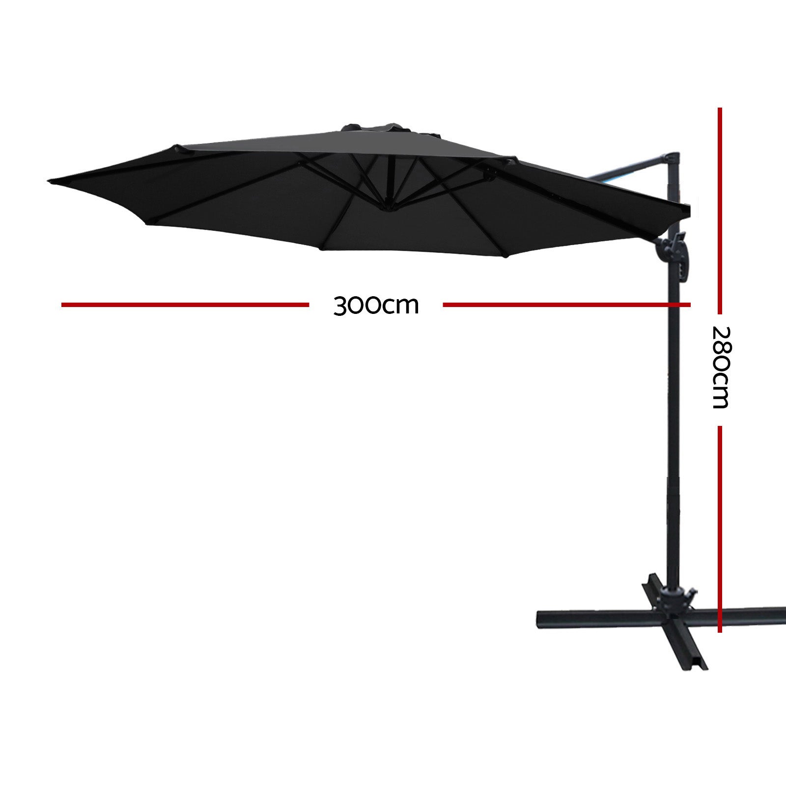 Roma Outdoor Cantilever Umbrella – Black – 3 m