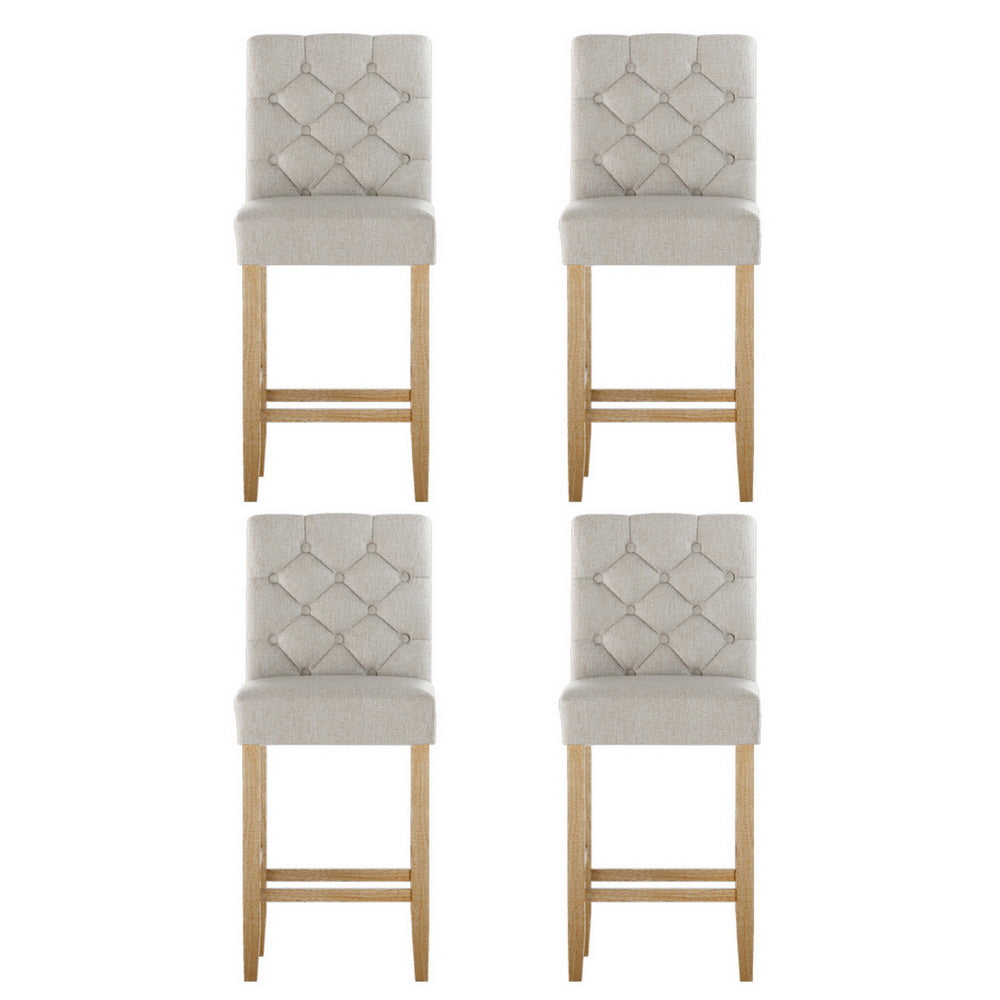 Ashton Linen Upholstered Bar Stools – Beige – Set of 4