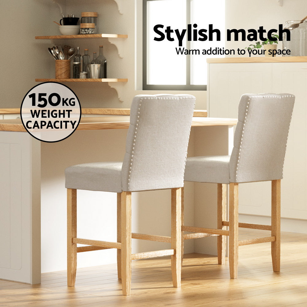 Ashton Linen Upholstered Bar Stools – Beige – Set of 4