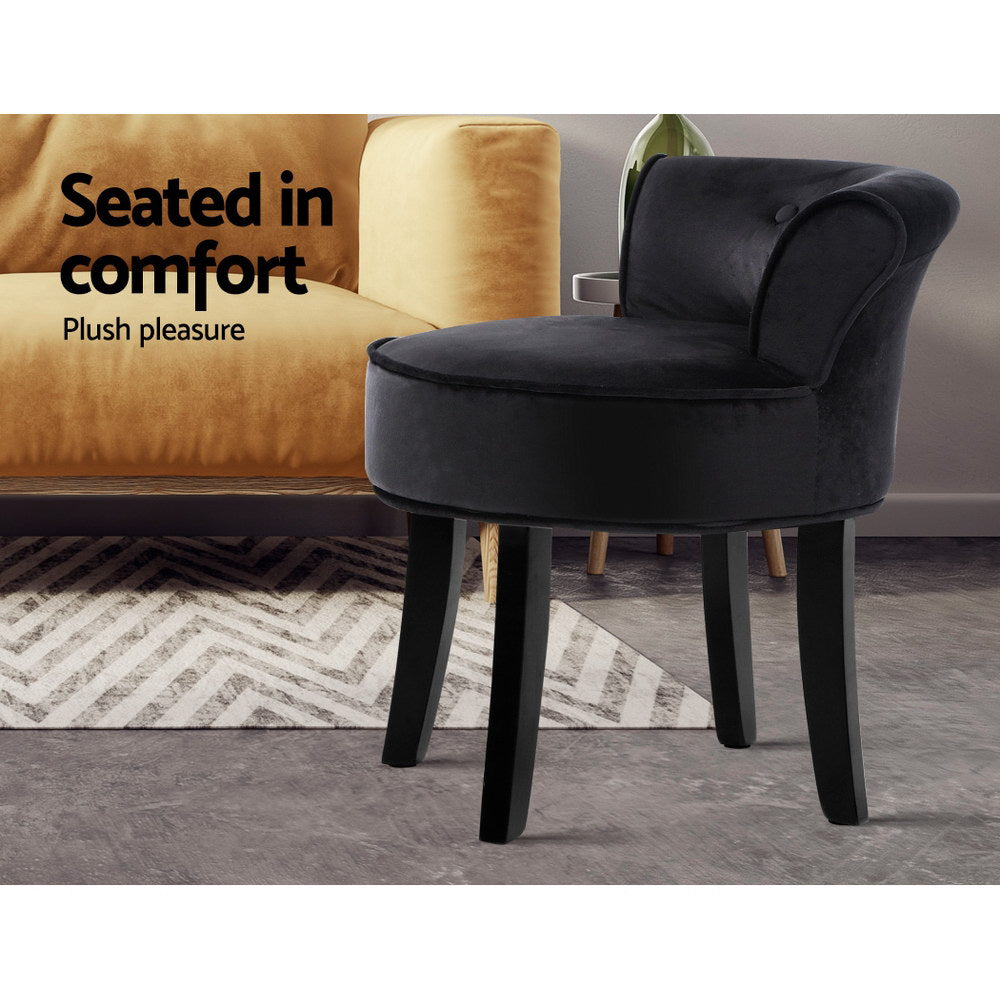 Daven Velvet Vanity Stool – Black – 51 cm