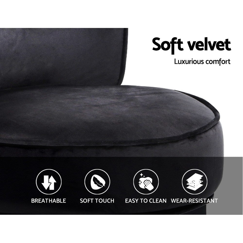 Daven Velvet Vanity Stool – Black – 51 cm
