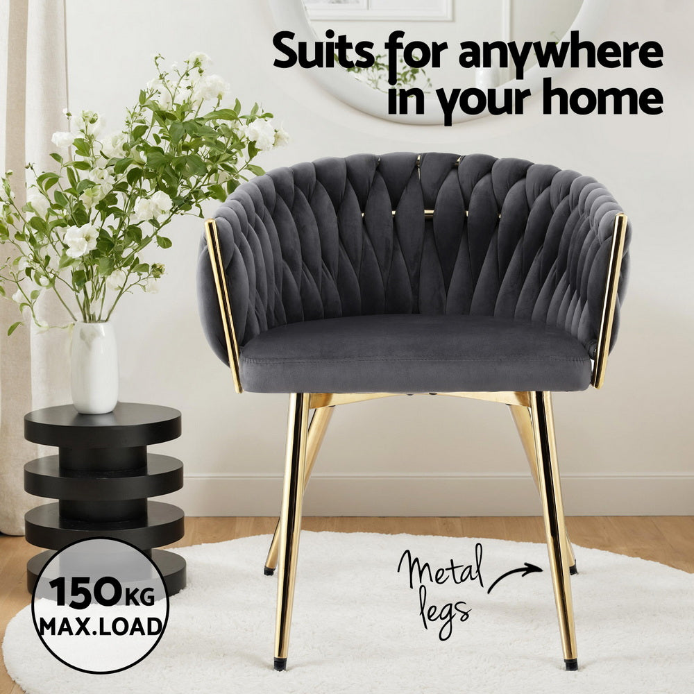 Mira Velvet Armchair Dining Chairs – Grey / Charcoal – Set of 4
