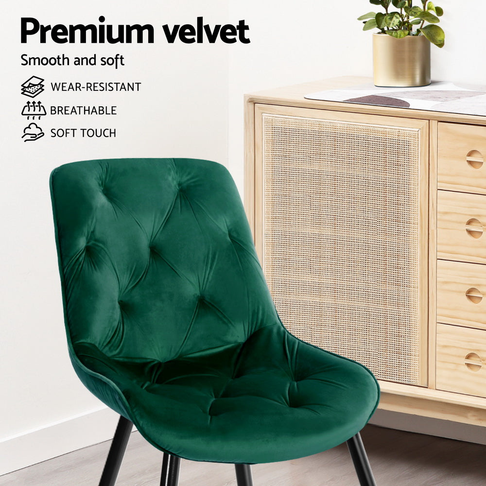 Marlowe Velvet Dining Chairs – Green – Set of 4