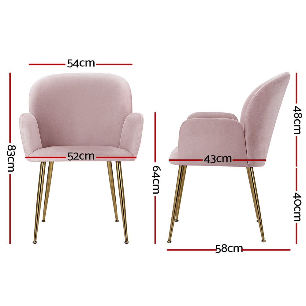 Kynsee Velvet Armchair Dining Chairs – Pink – Set of 2