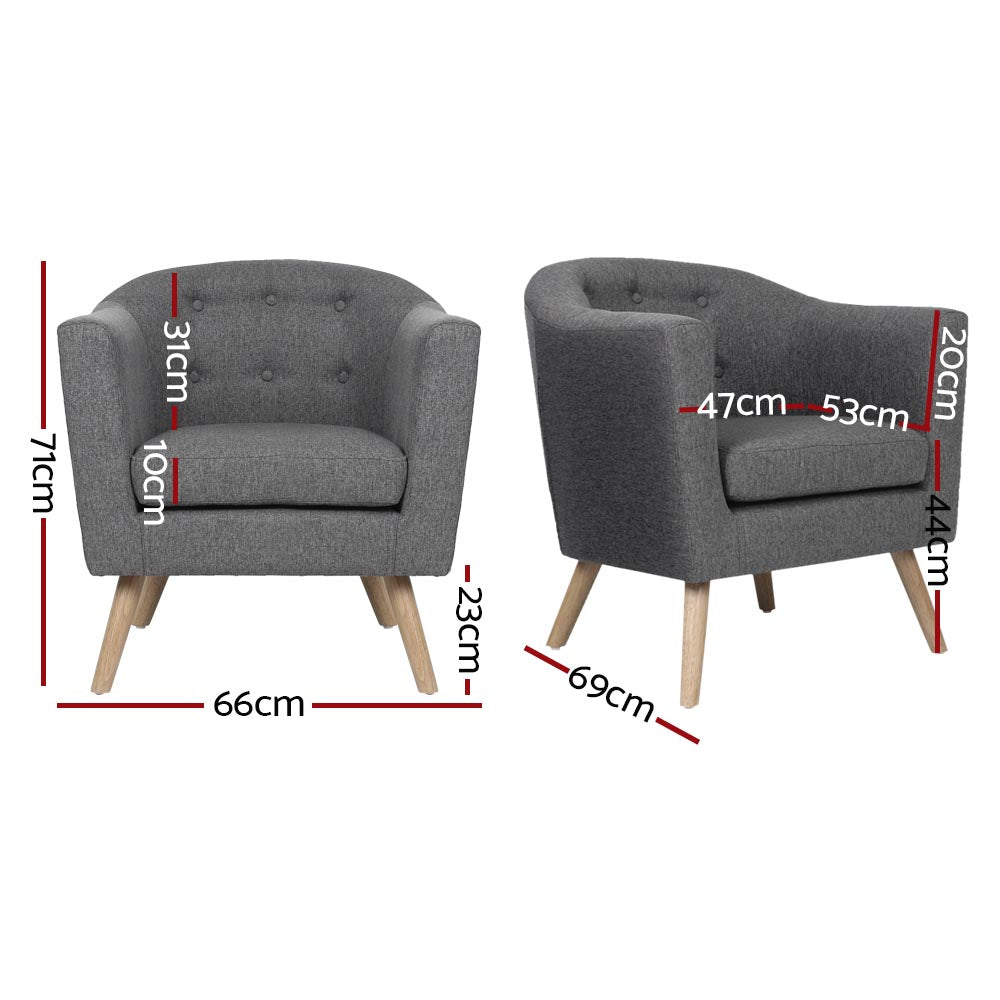 Adora Tub Armchair – Grey – Single