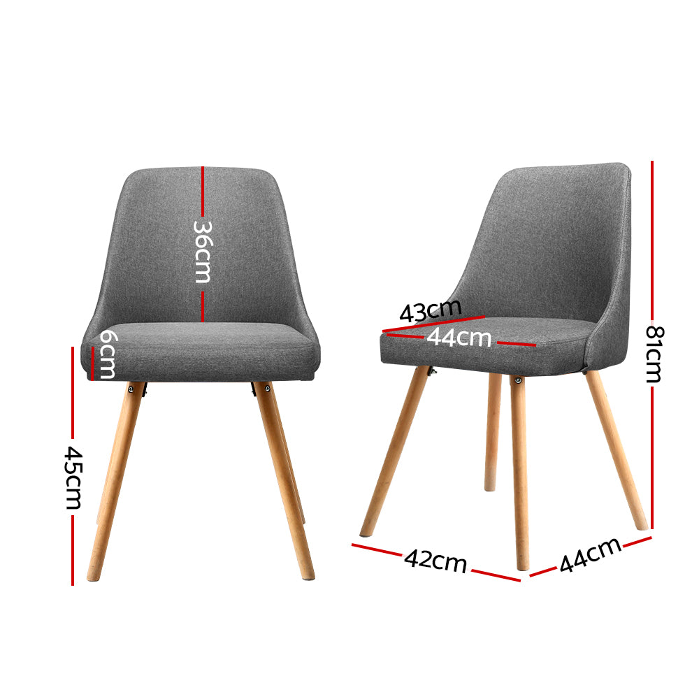 Renzo Retro Fabric Dining Chairs – Grey – Set of 2