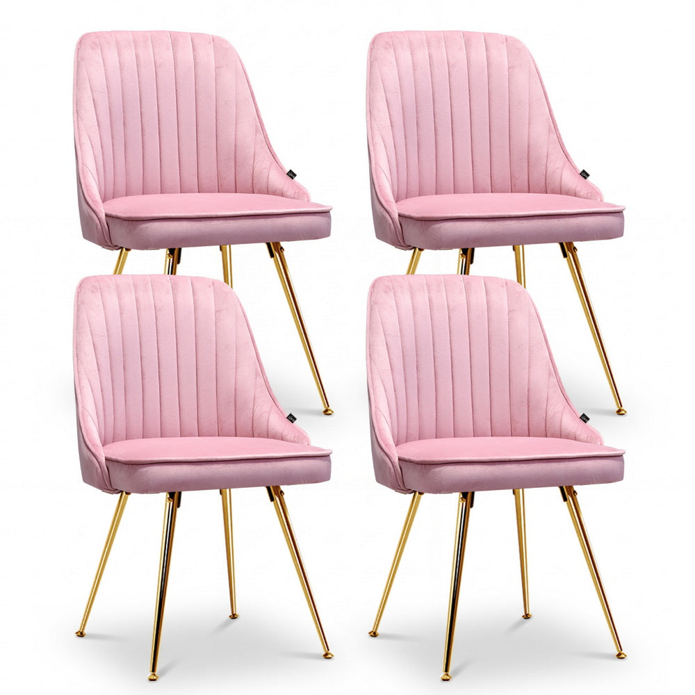 Dining Chairs Set of 4 Velvet Channel Tufted Pink