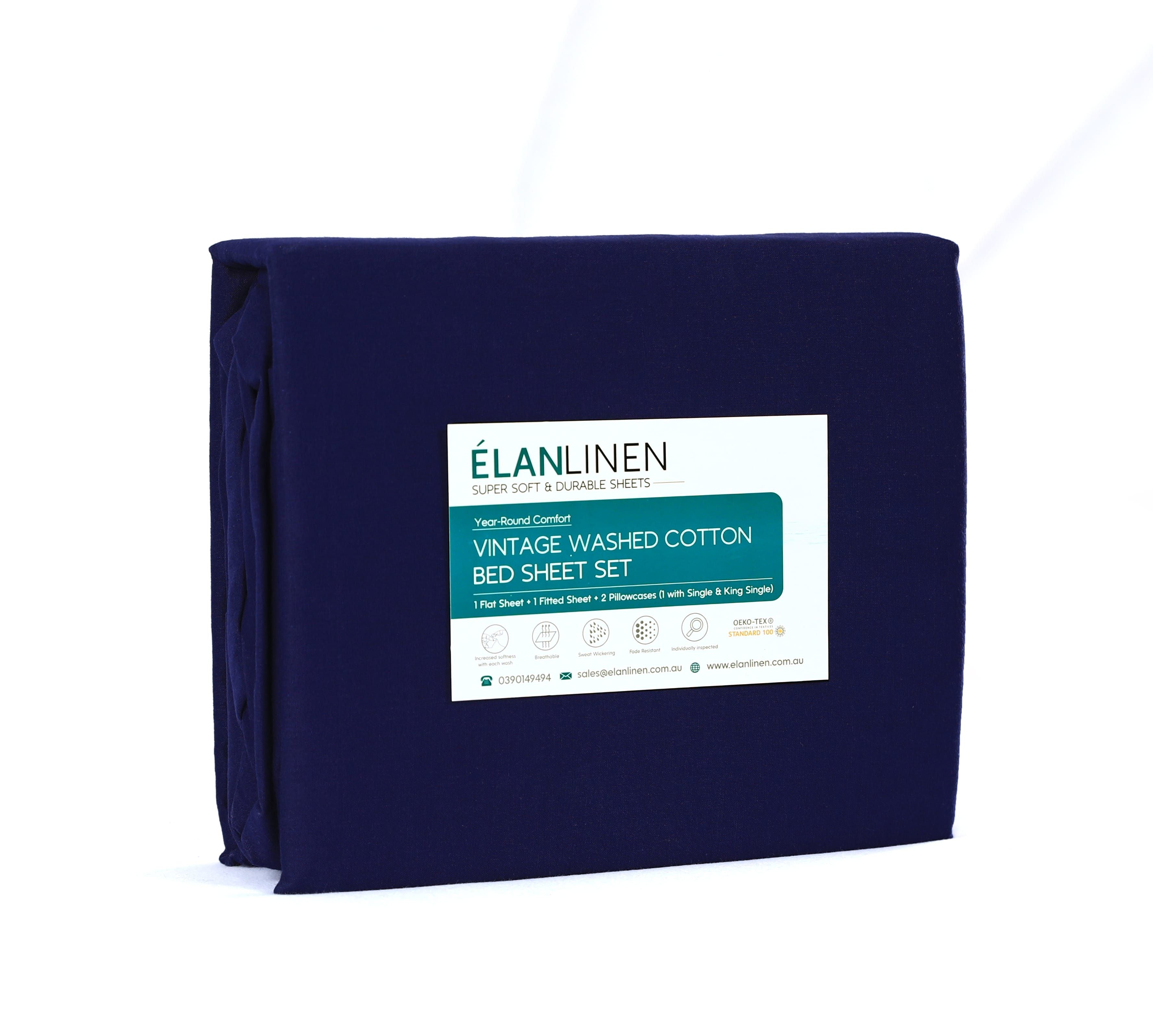 Nova Egyptian Cotton Vintage Washed Sheet Set – Navy Blue – Single