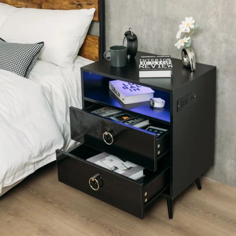 Amelia LED Bedside Table – Black – Single