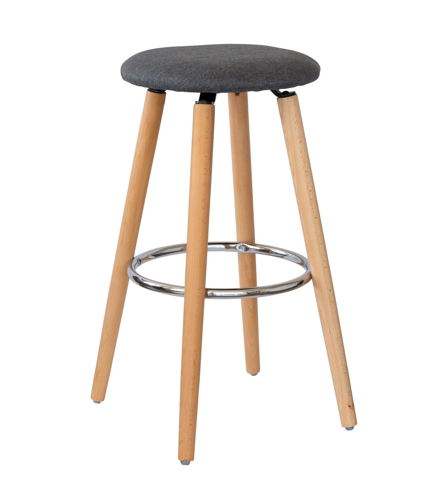 Linden Cotton Steel Modern Padded Bar Stools – Grey / Wood – Set of 2