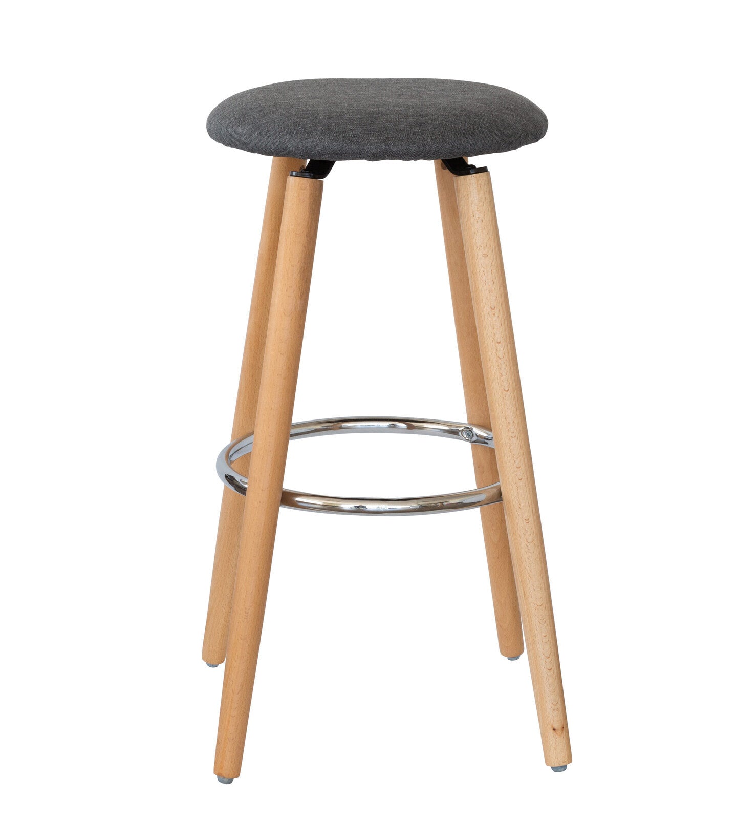 Linden Cotton Steel Modern Padded Bar Stools – Grey / Wood – Set of 2