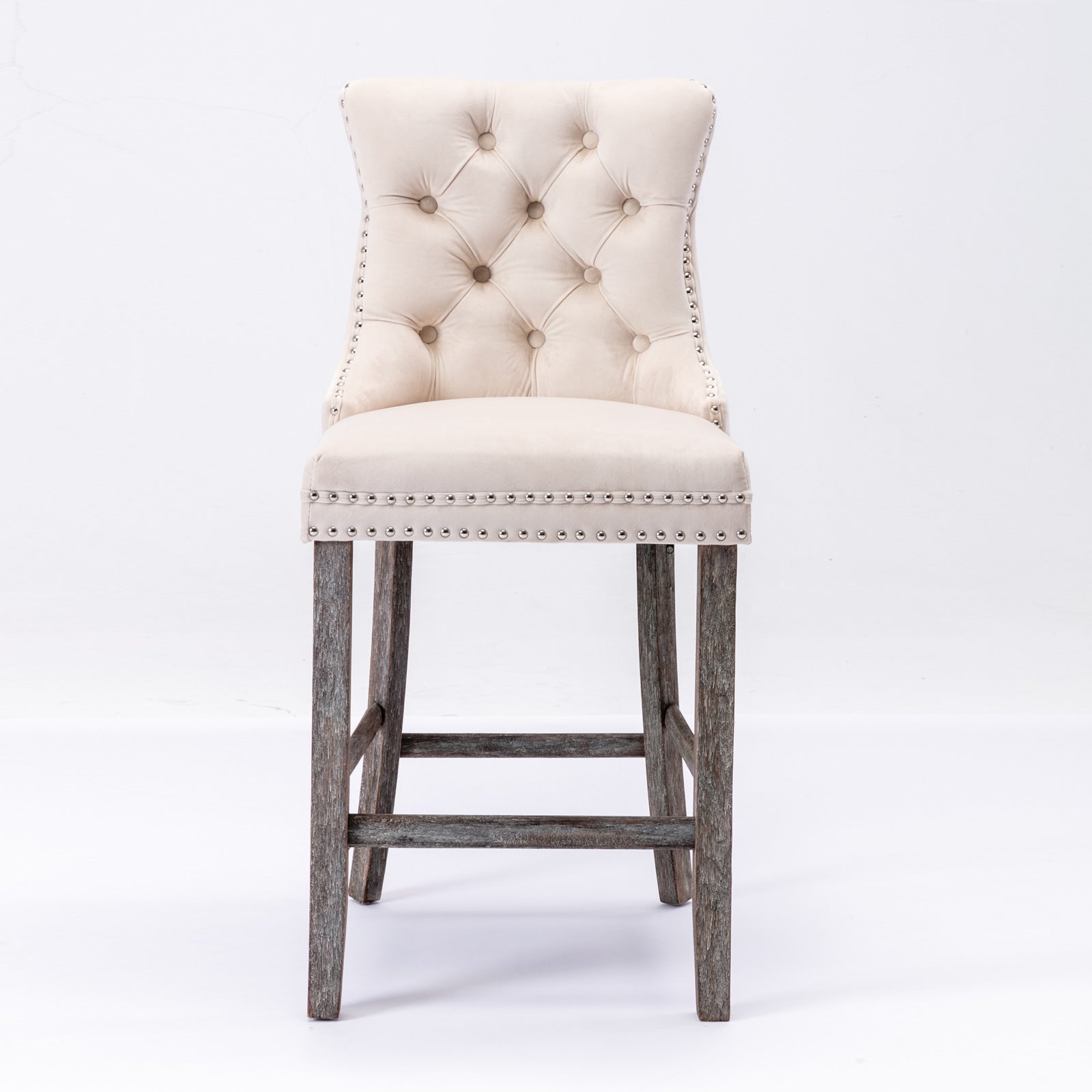 Nova Velvet Tufted Bar Stools – Beige – Set of 4