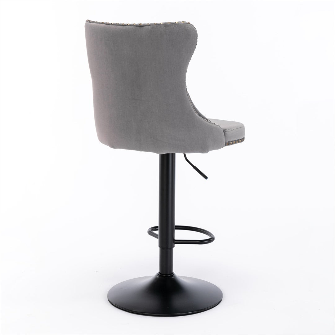 Rowan Velvet Swivel Bar Stools – Grey – Set of 4