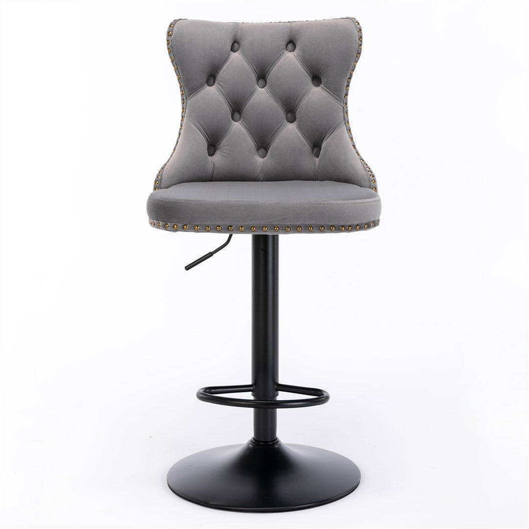 Alderon Velvet Swivel Bar Stools – Grey – Set of 2
