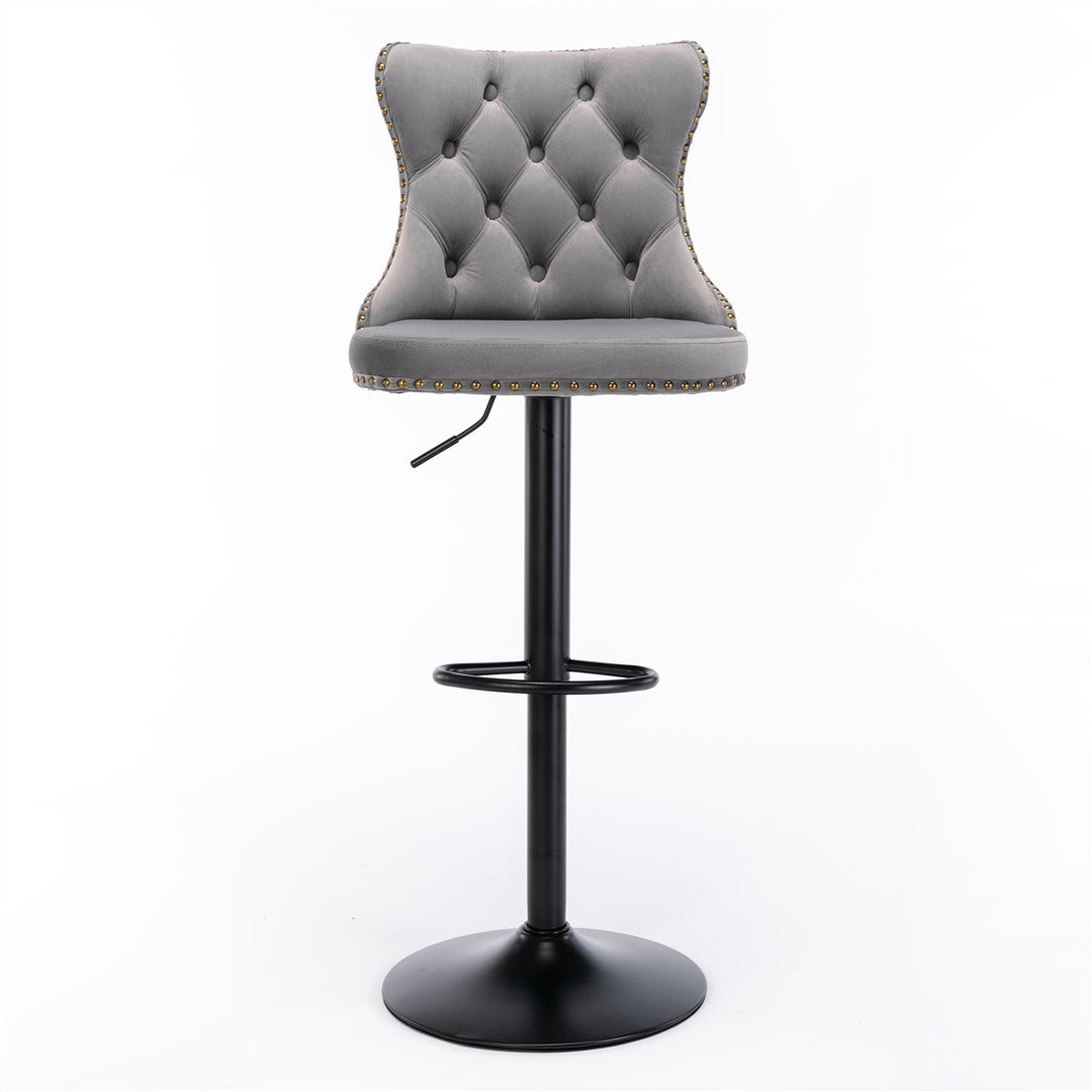 Alderon Velvet Swivel Bar Stools – Grey – Set of 2