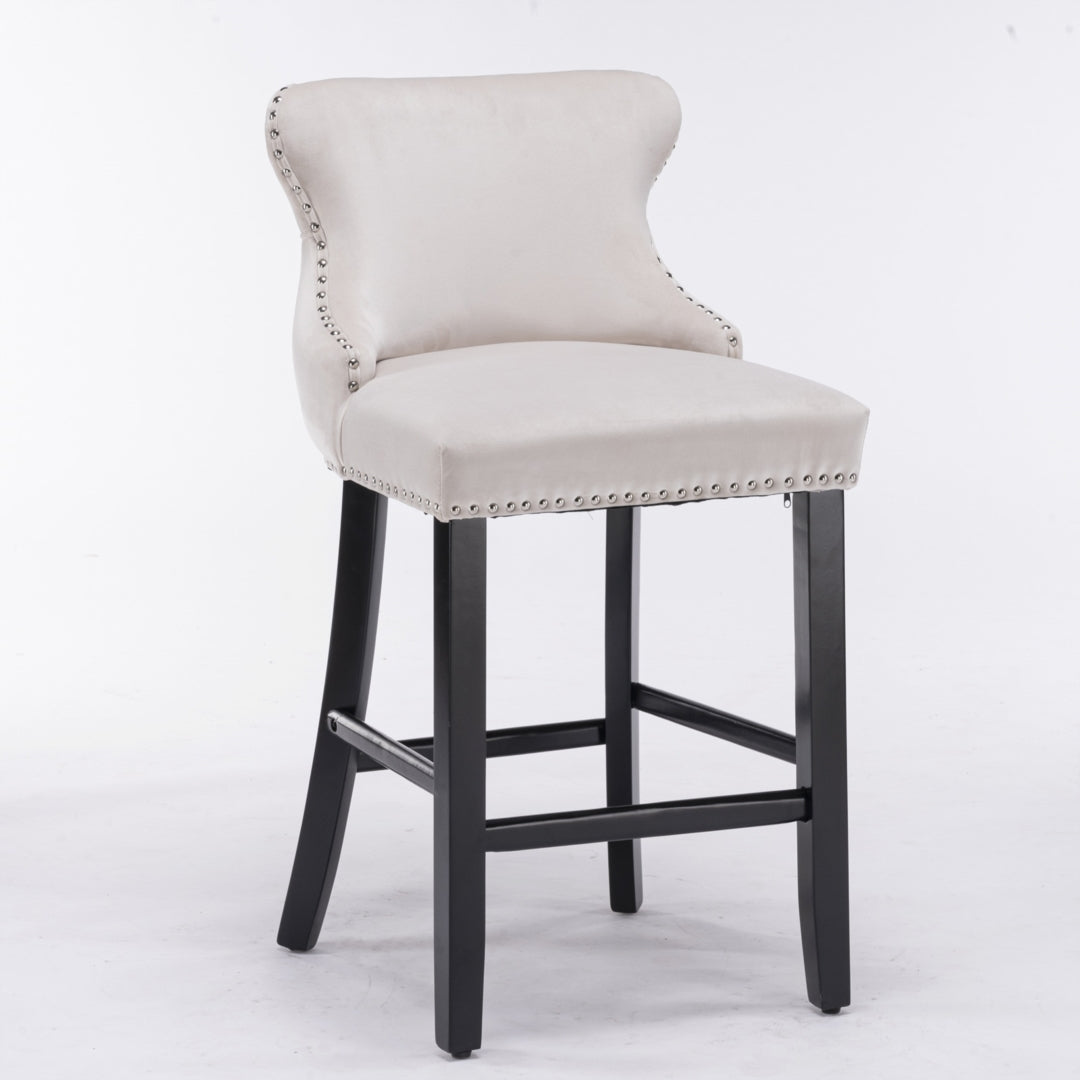 Arlo Velvet Button Tufted Bar Stools – Beige – Set of 4