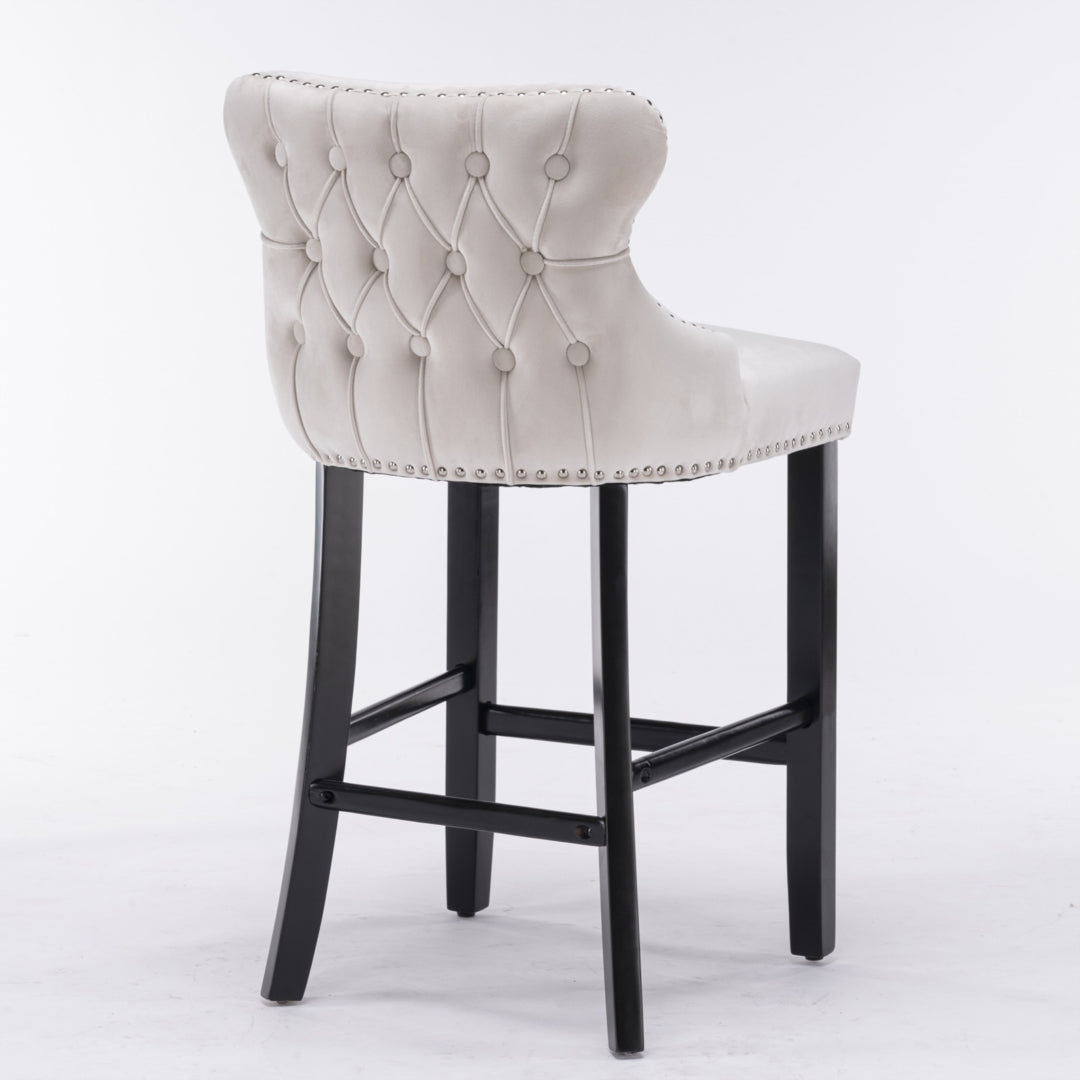 Arlo Velvet Button Tufted Bar Stools – Beige – Set of 4
