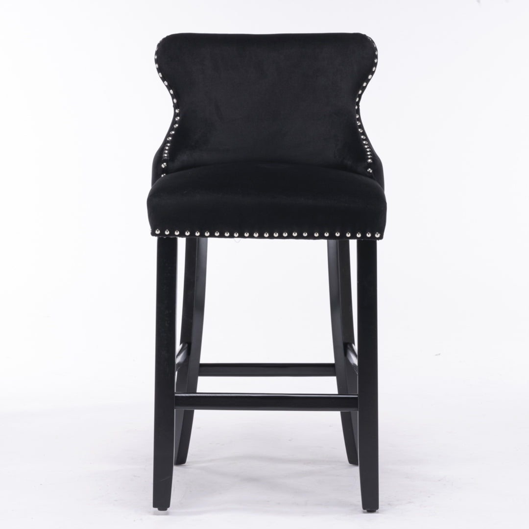 Arlo Velvet Button Tufted Bar Stools – Black – Set of 2