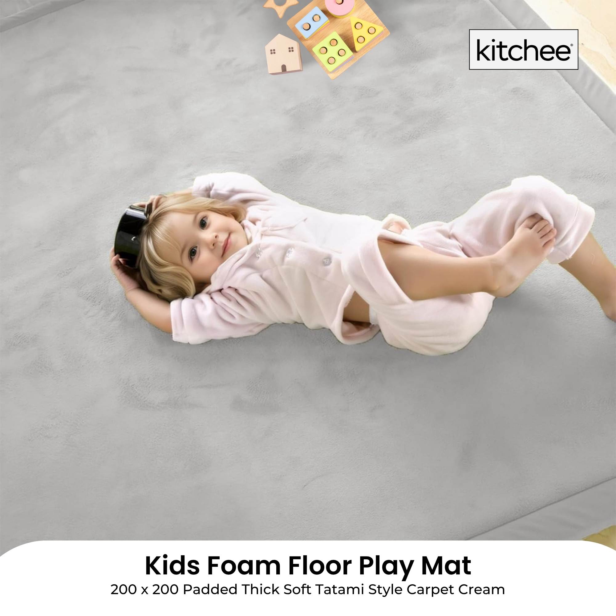Senna Kids Foam Floor Play Mat – Grey – 200 × 200 cm