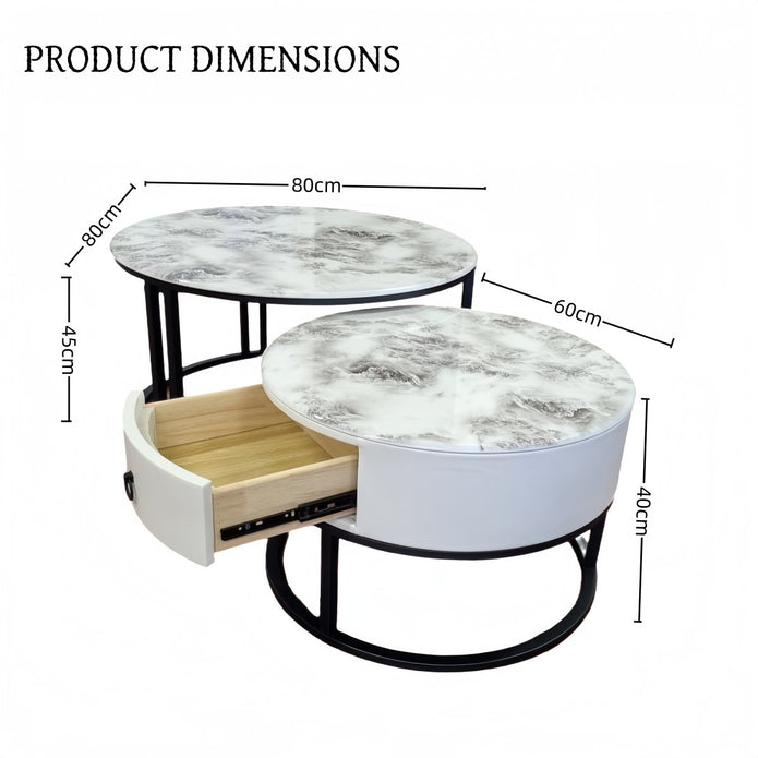 Alderon Nesting Coffee Table Set – Gold & White – Set of 2