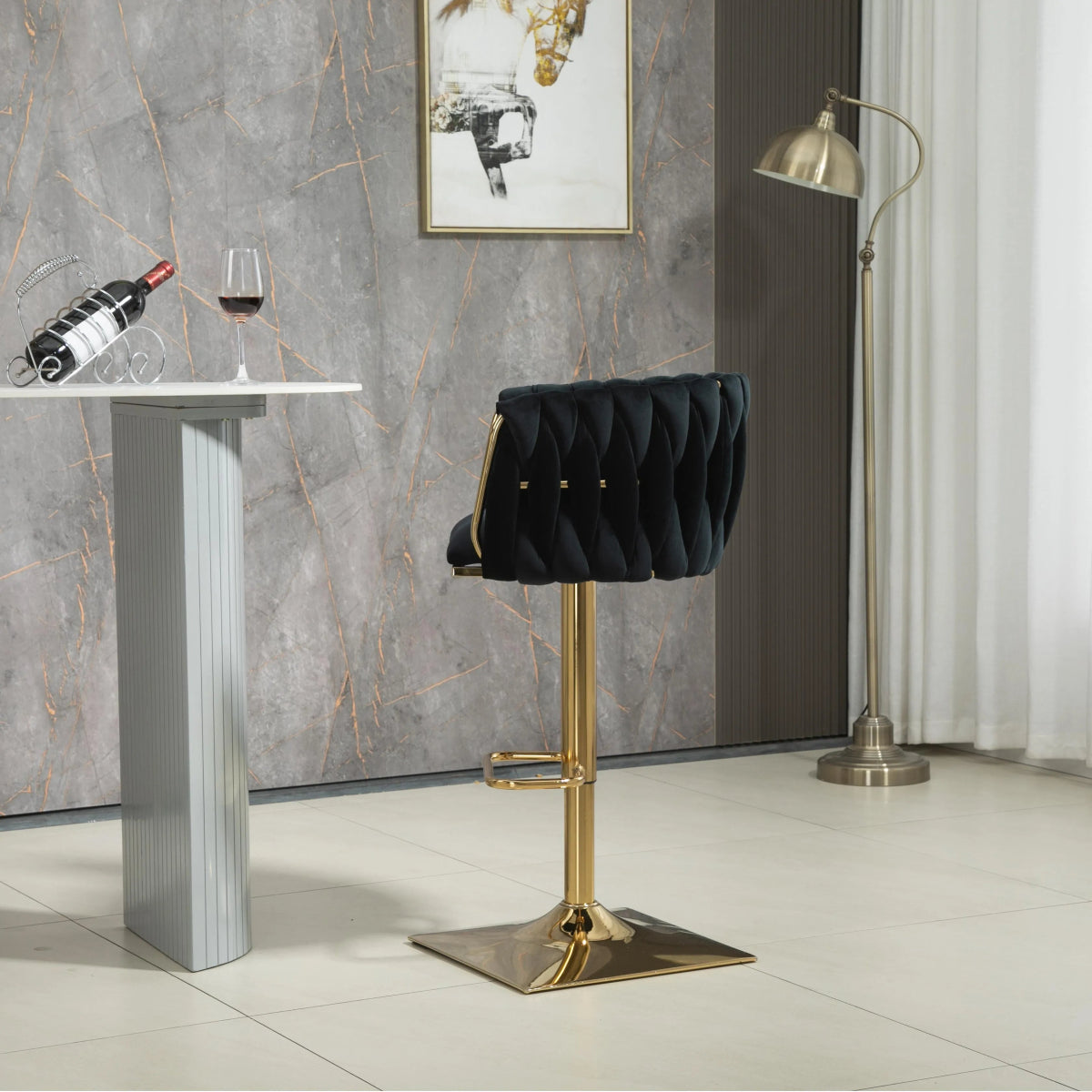 Cove Velvet Swivel Bar Stools – Black – Set of 2