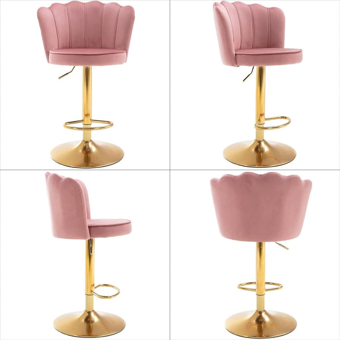 Serenita Velvet Swivel Bar Stool – Pink – Set of 2