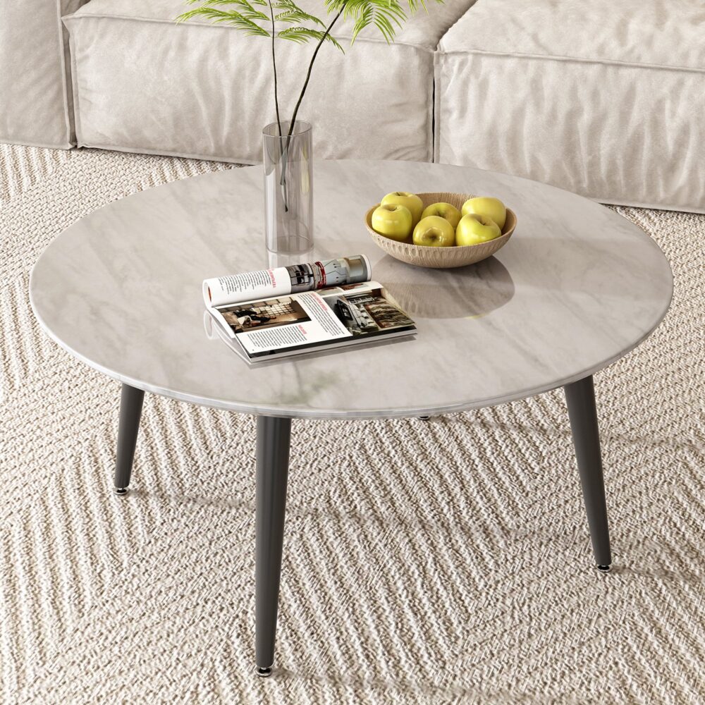 Artisan Marble Effect Coffee Table – White – Round