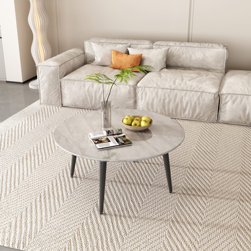 Artisan Marble Effect Coffee Table – White – Round