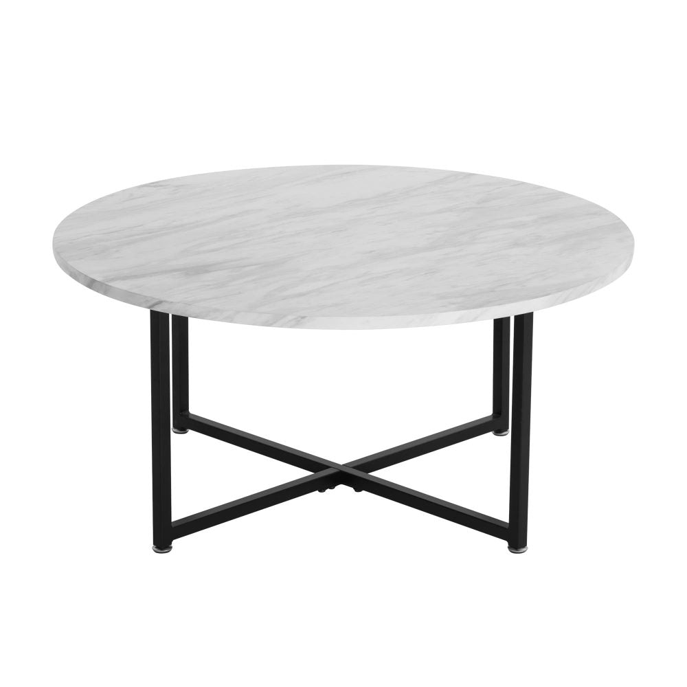 Sterling Marble Effect Coffee Table – White & Black – Round