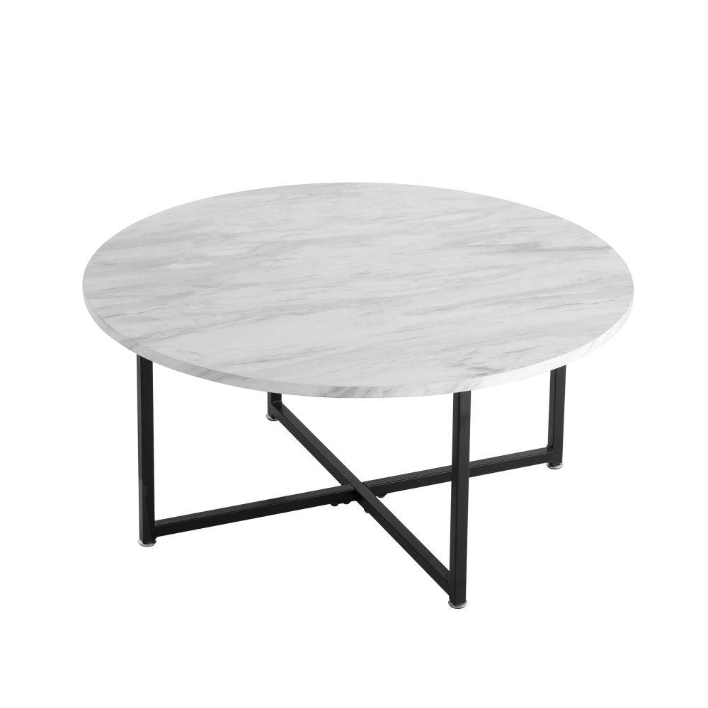 Sterling Marble Effect Coffee Table – White & Black – Round
