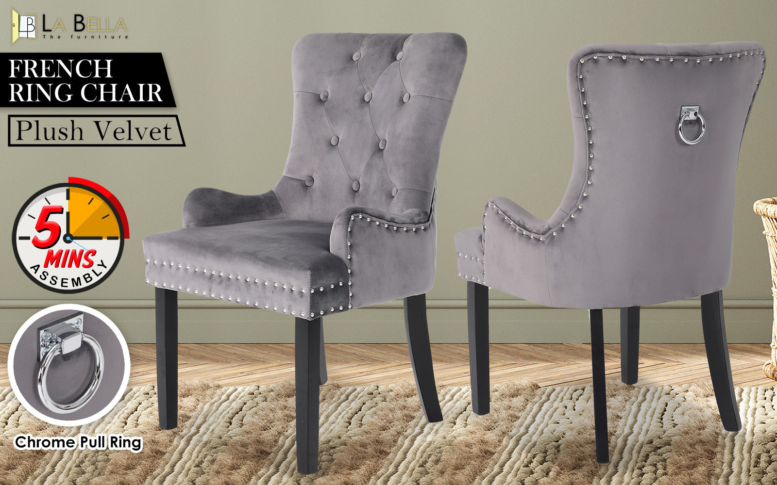 Lisse French Provincial Dining Chair – Grey – Single