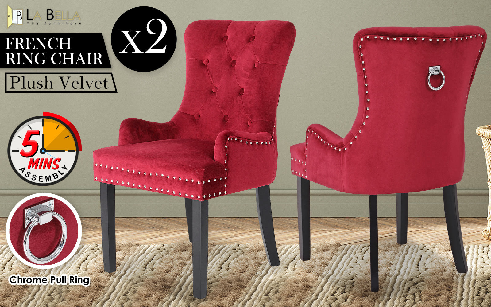 Lisse French Provincial Dining Chairs – Red – Set of 2