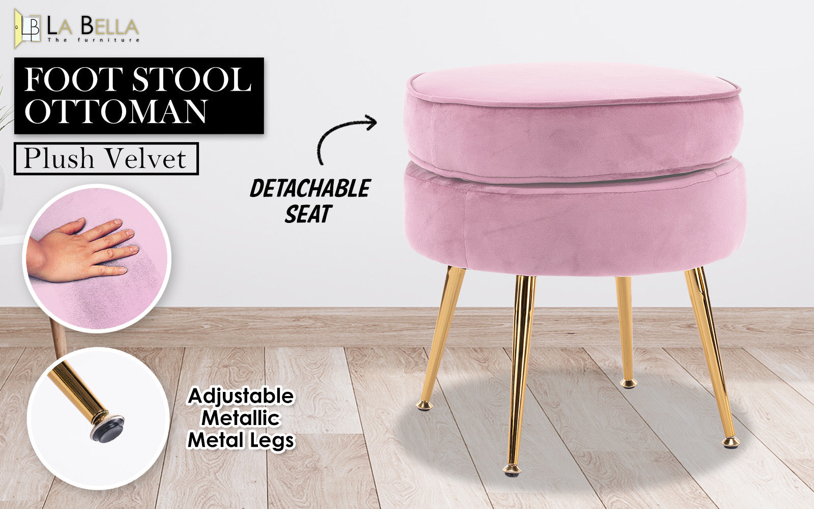Serena Round Ottoman Footstool – Pink – Single