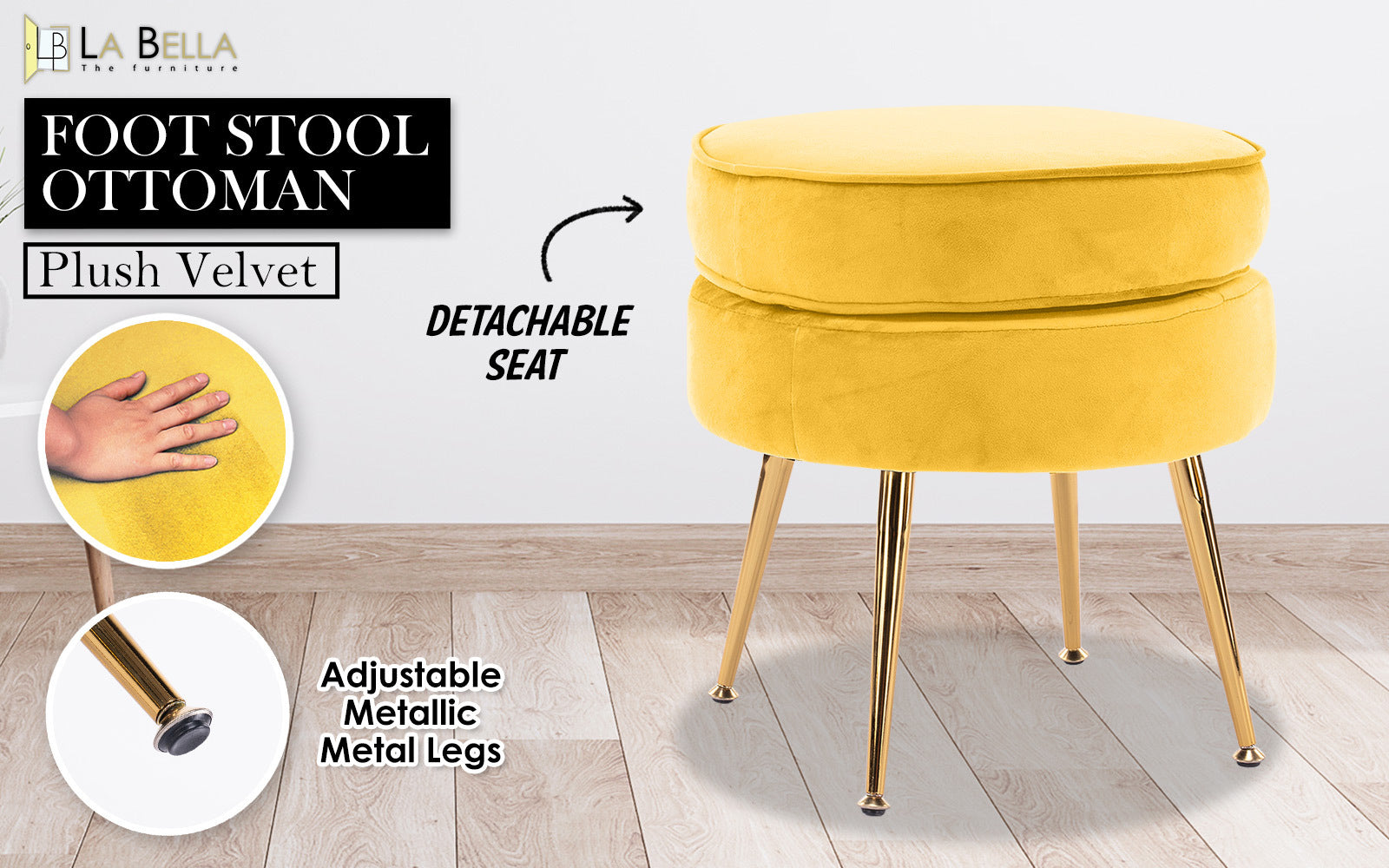 Bellara Round Ottoman – Yellow – 41 cm
