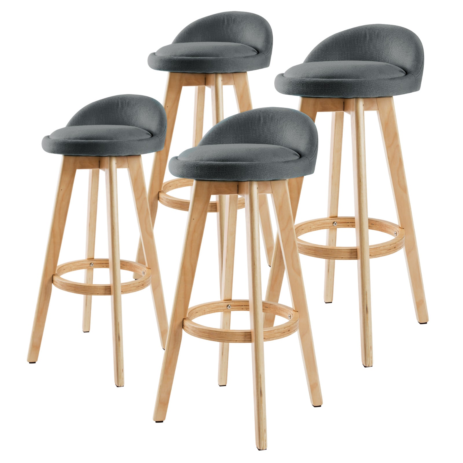 Atlas 4X Wooden Bar Stool Dining Chair Fabric LEILA 72cm GREY